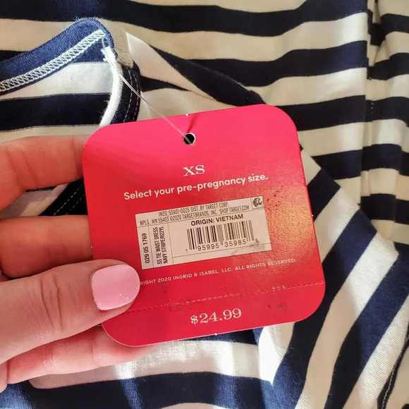 NWT Isabel Maternity Women’s Size XS Short Sleeve Tie-Waist Dress Navy and White - Picture 5 of 15